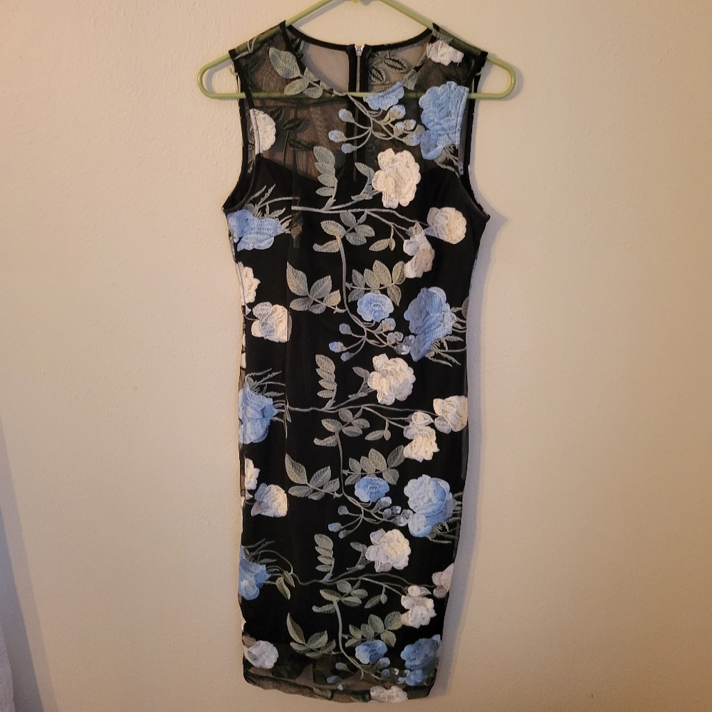 Calvin Klein Embroidered Black Floral Dress Size 4